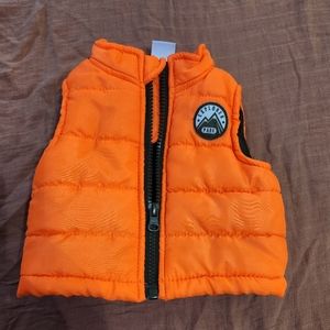 Healthtex baby bright orange puffer vest, size newborn
